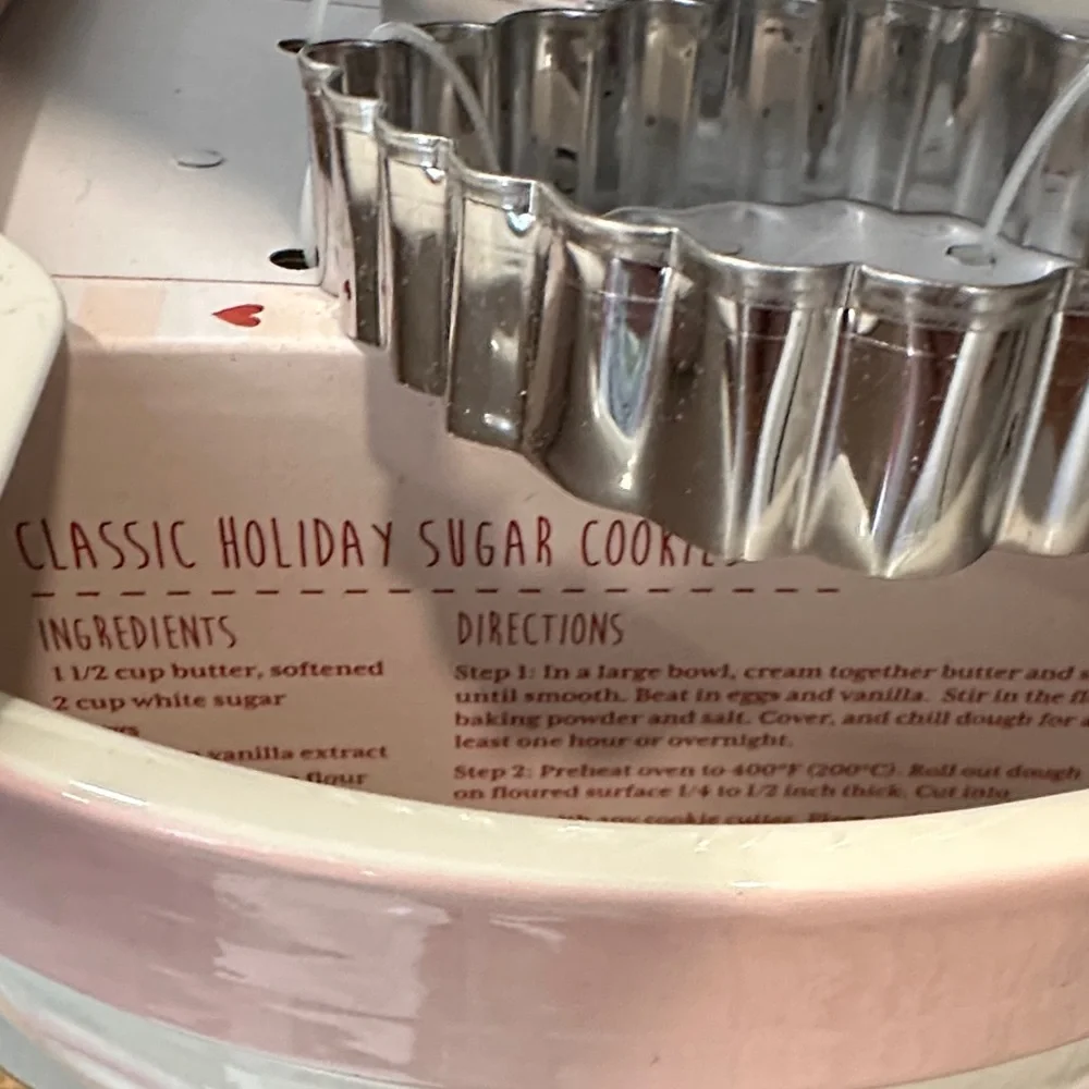 The Bakeshop Bow Ceramic Mixing Bowl Set with spatula, cookie cutters &‎ recipe.